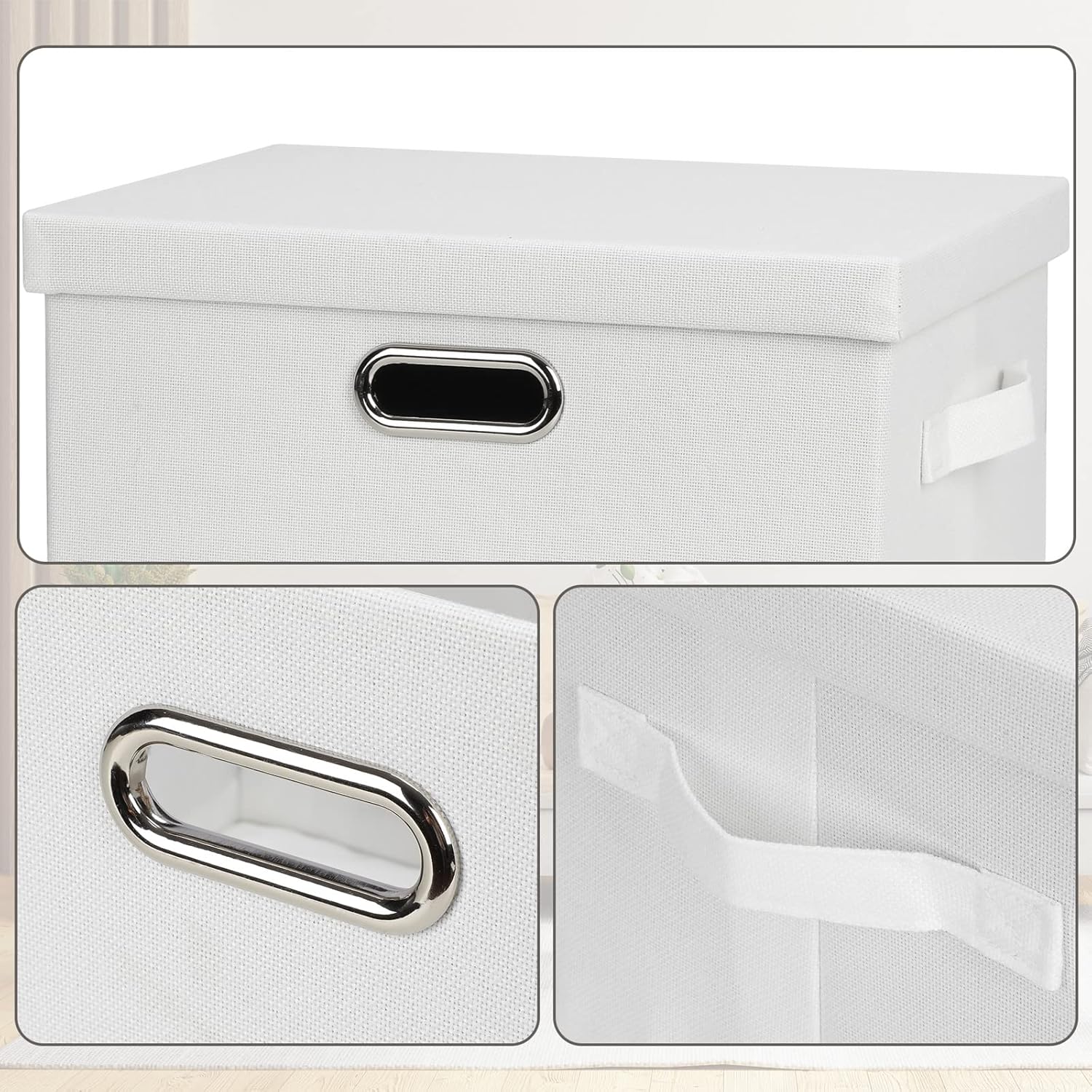 Medium 15" 21 Quart Collapsible Stackable Storage Bins with Lids, 1 Pack White Foldable Fabric