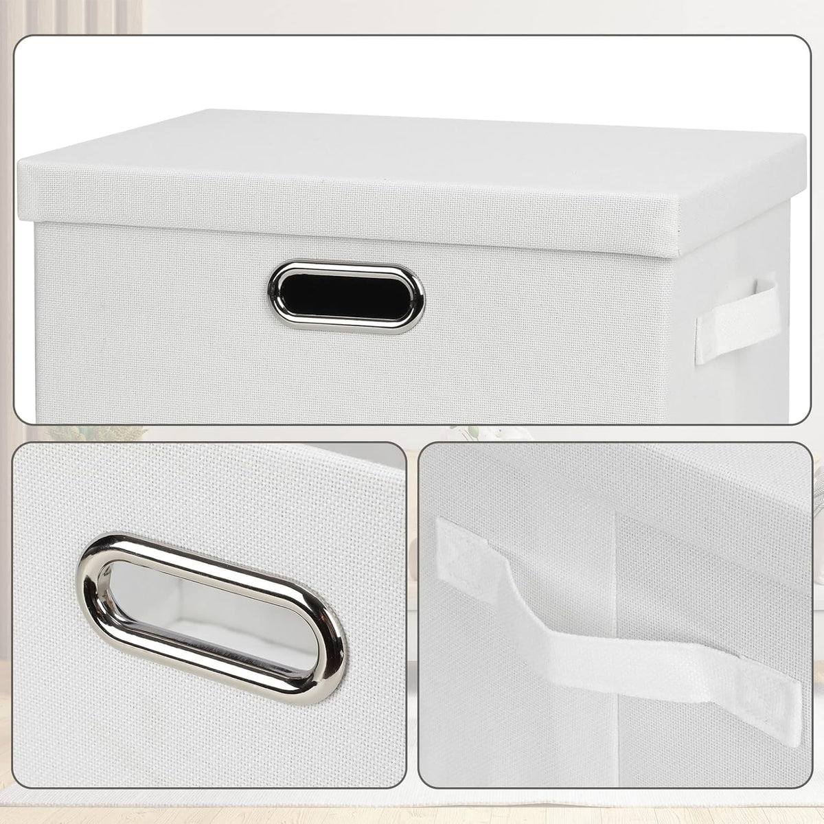 Medium 15" 21 Quart Collapsible Stackable Storage Bins with Lids, 5 Packs White Foldable Fabric