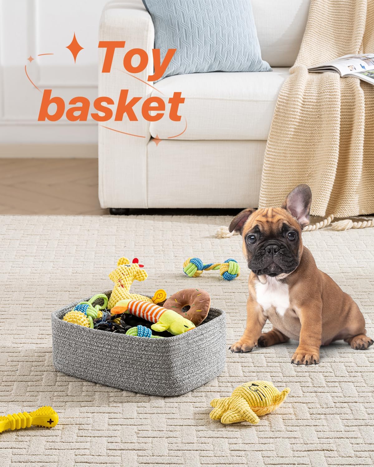Small Woven Basket, 13.5 x 9.5 x 5 Inches, Storage Basket for Organizing, Cute Small Rope Shelf