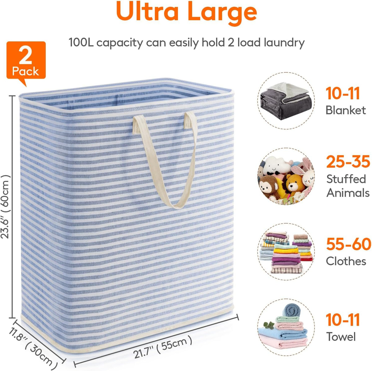 Lifewit 2 Pack Laundry Hamper Large Collapsible Laundry Baskets, Freestanding Waterproof Clothes