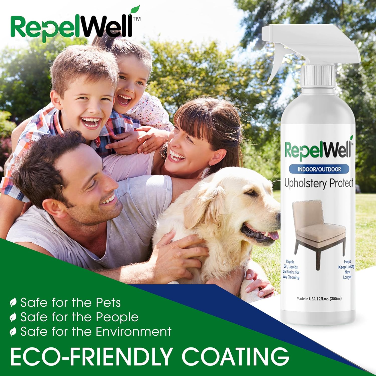 Upholstery Protect Stain & Water Repellent Spray (12oz) Eco-Friendly, Pet-Safe Spray Keeps Your