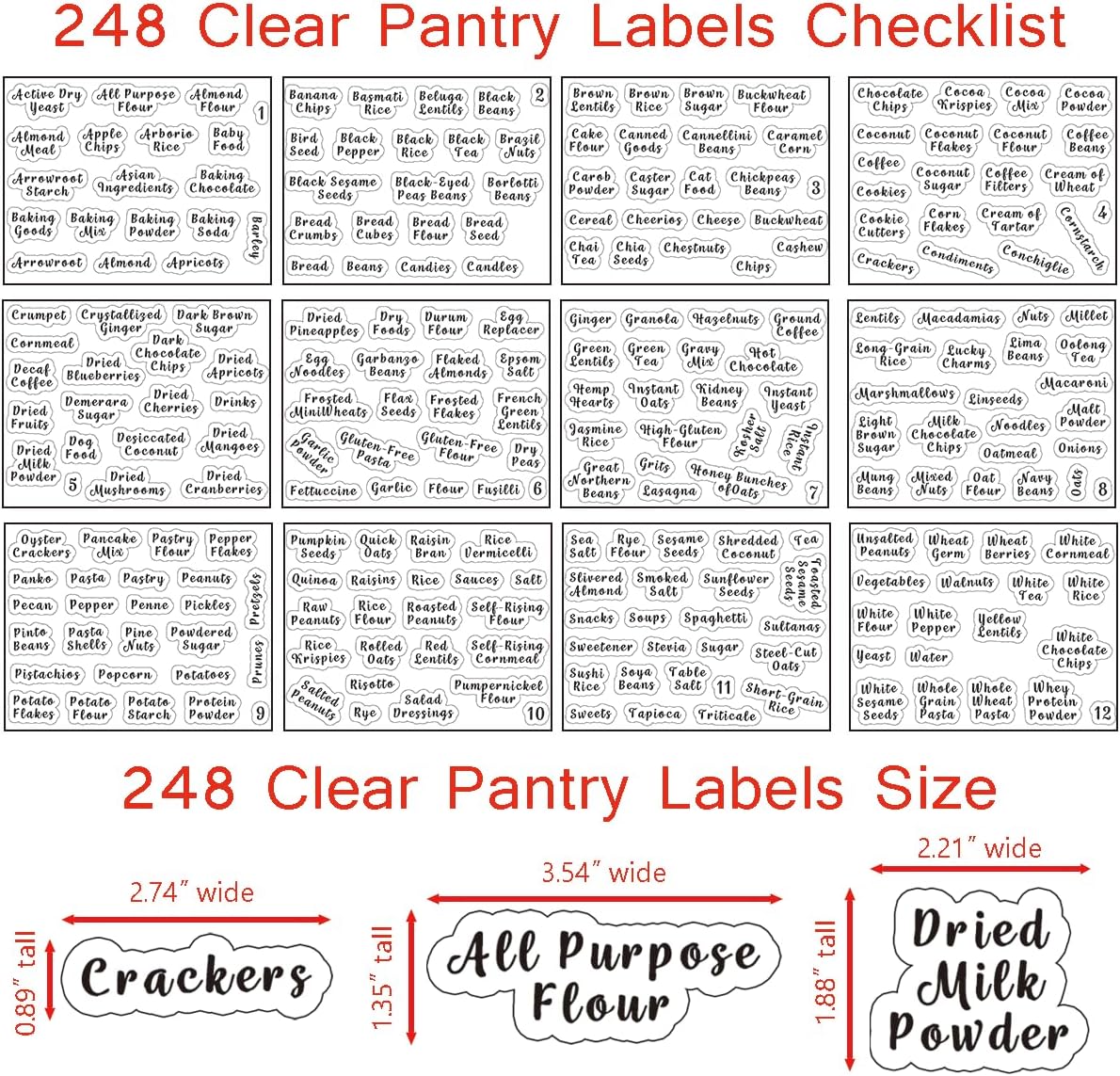 6 Pcs Square Glass Pantry Storage Containers with Bamboo Airtight Lid and 248 Clear Pantry Labels