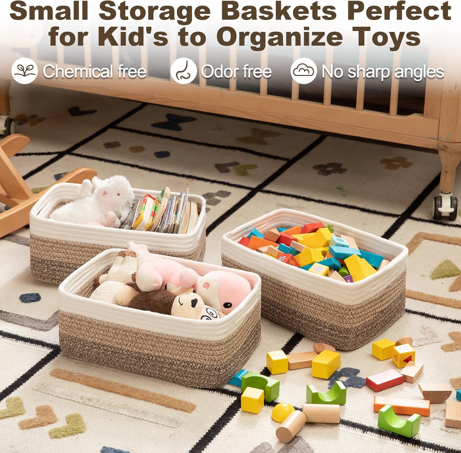 3 Pack Small Storage Baskets for Organizing, Cute Woven Decorative Gift Baskets for Shelves, Mini