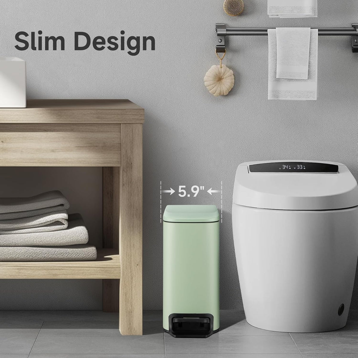 TIPGO Slim Bathroom Trash Can with Lid Soft Close, 6 Liter / 1.6 Gallon Stainless Steel Garbage Can