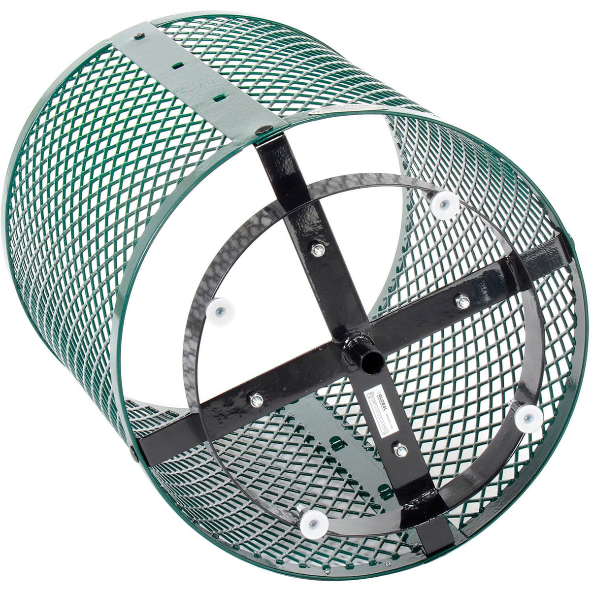 Global Industrial Outdoor Diamond Steel Trash Can with Rain Bonnet Lid, Raised Base and Plastic