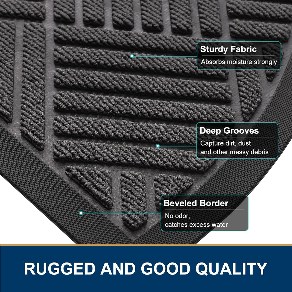 Smiry Half Circle Front Door Mat Outside Entrance, Heavy Duty Outdoor Indoor Natural Rubber