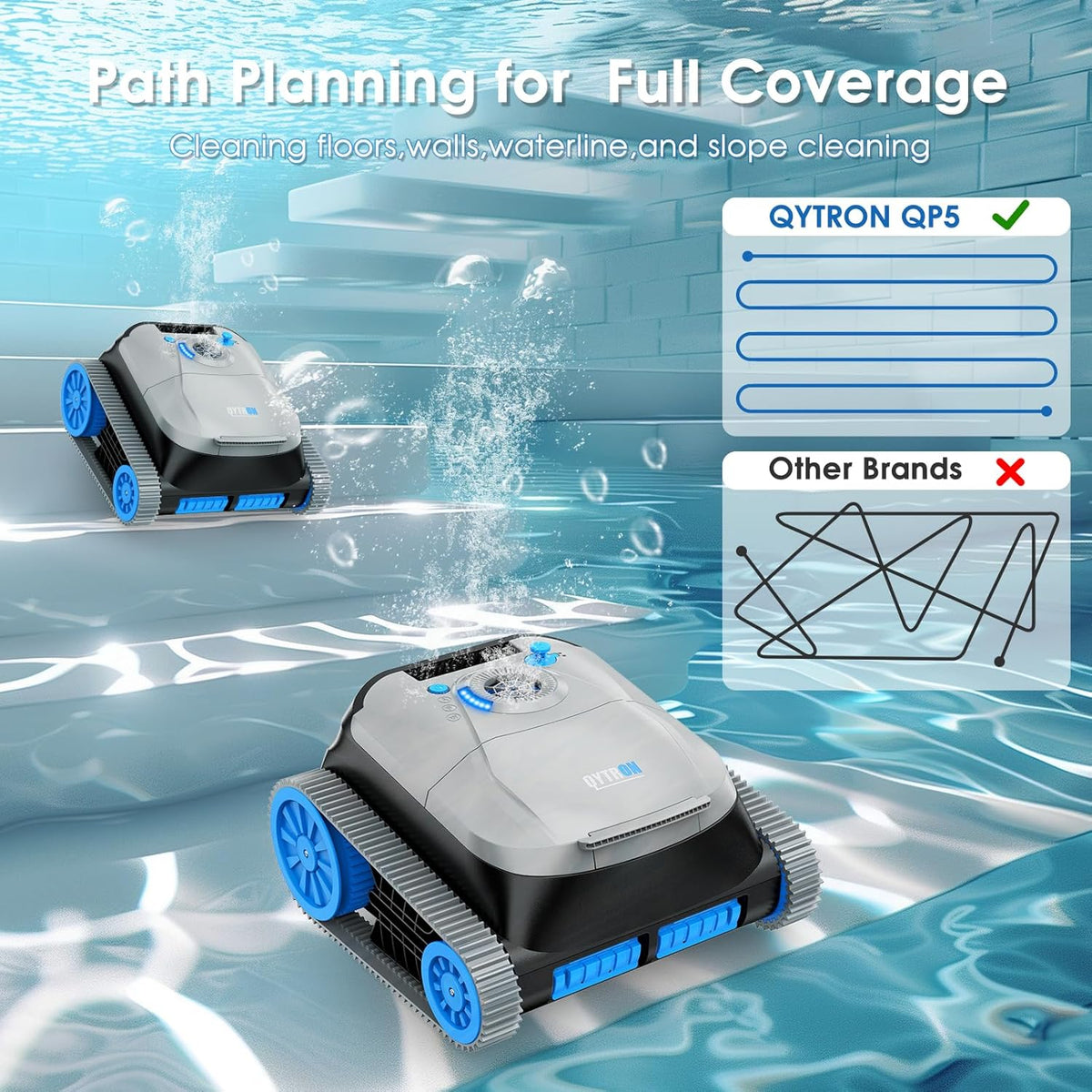 NIXBOT QP5 Robotic Pool Cleaner, Cordless Pool Vacuum for Inground Pools, Dual-Motor Turbine