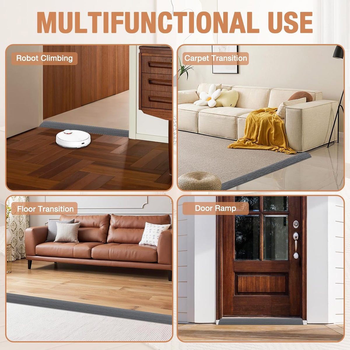Floor Transition Strip Self Adhesive Vinyl Door Threshold for Doorways Carpet Edging Trim Overlap