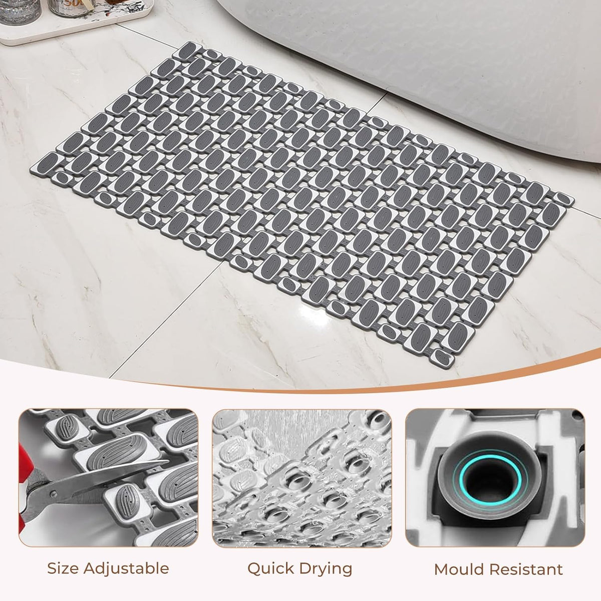 Bathtub Mats Non Slip for Bathroom with Suction Cups and Drain Holes 27.6 * 15.7 Inch Shower Mat