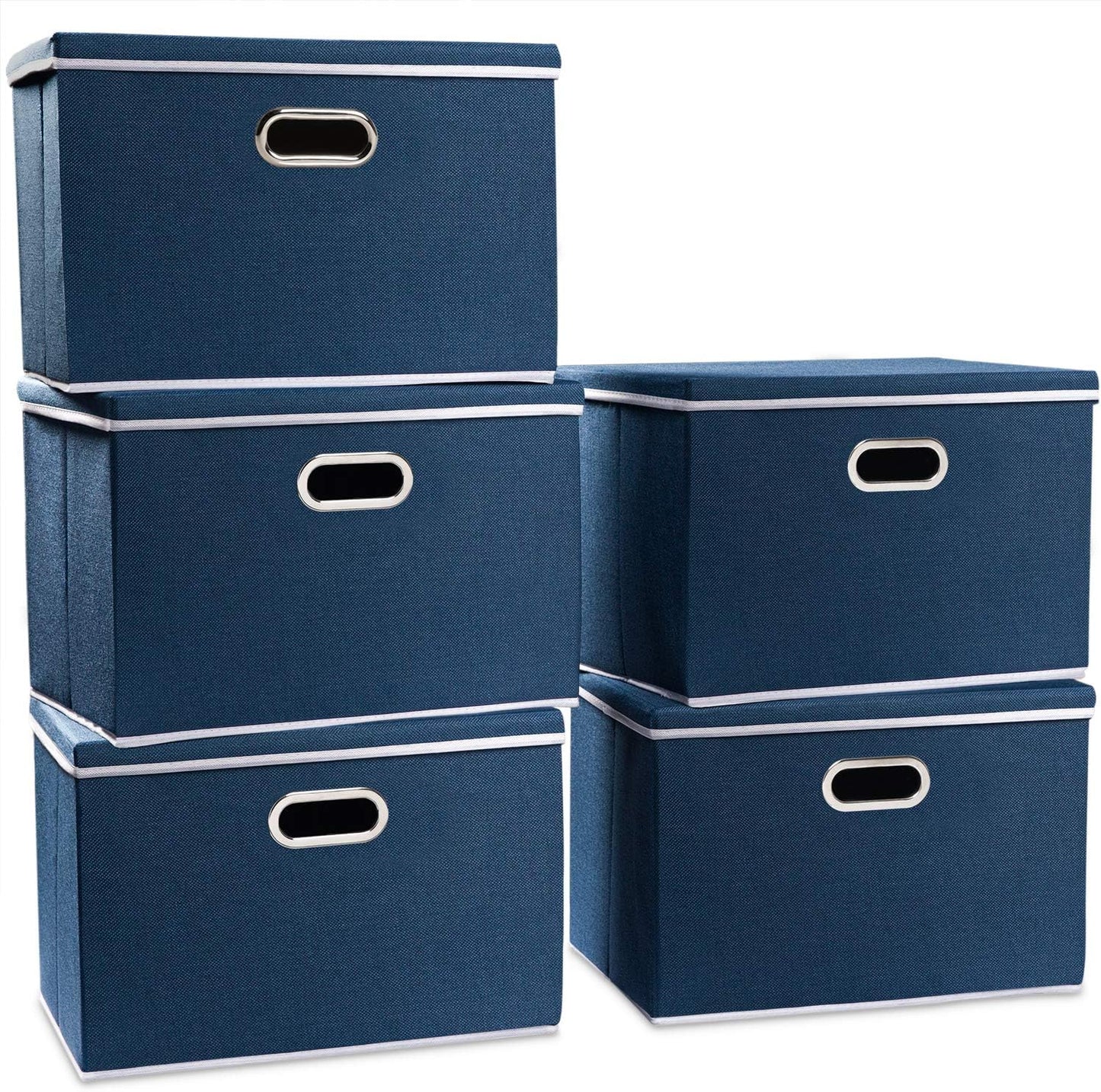 PRANDOM Large Collapsible Storage Bins with Lids [5-Pack] Fabric Foldable Storage Boxes Organizer