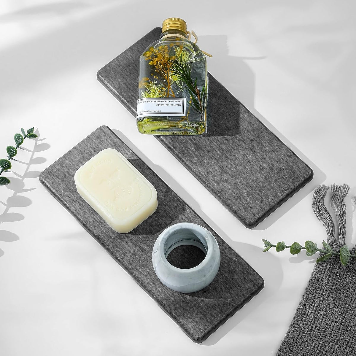 2PCS Bathroom Trays, Water Absorbing Diatomite Stone Quick Drying Mat for Kitchen Counter, Dish