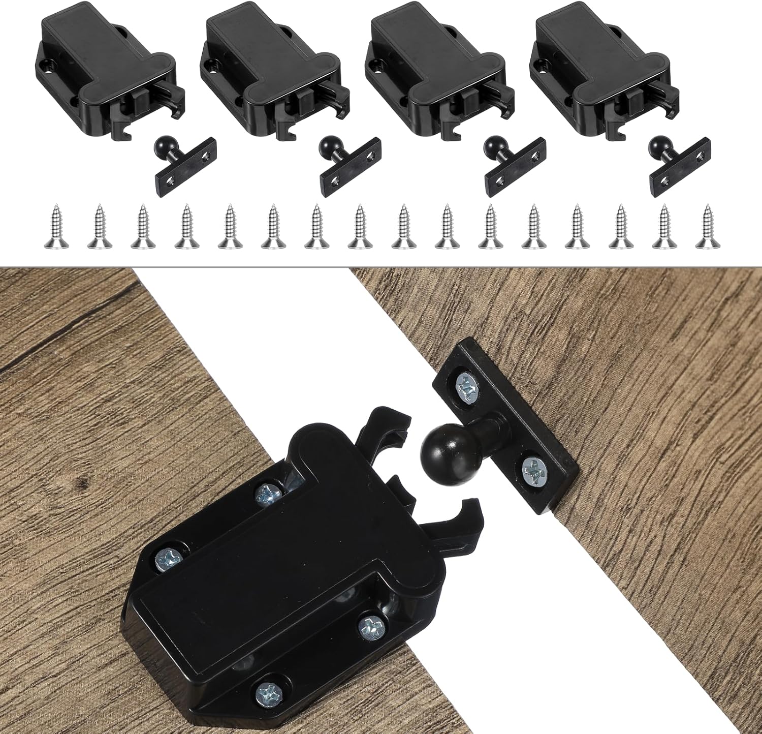 4Pack Push Latches for Cabinets, Push to Open Catch Lock,Safe Rebound Self-Locking Device Drawer