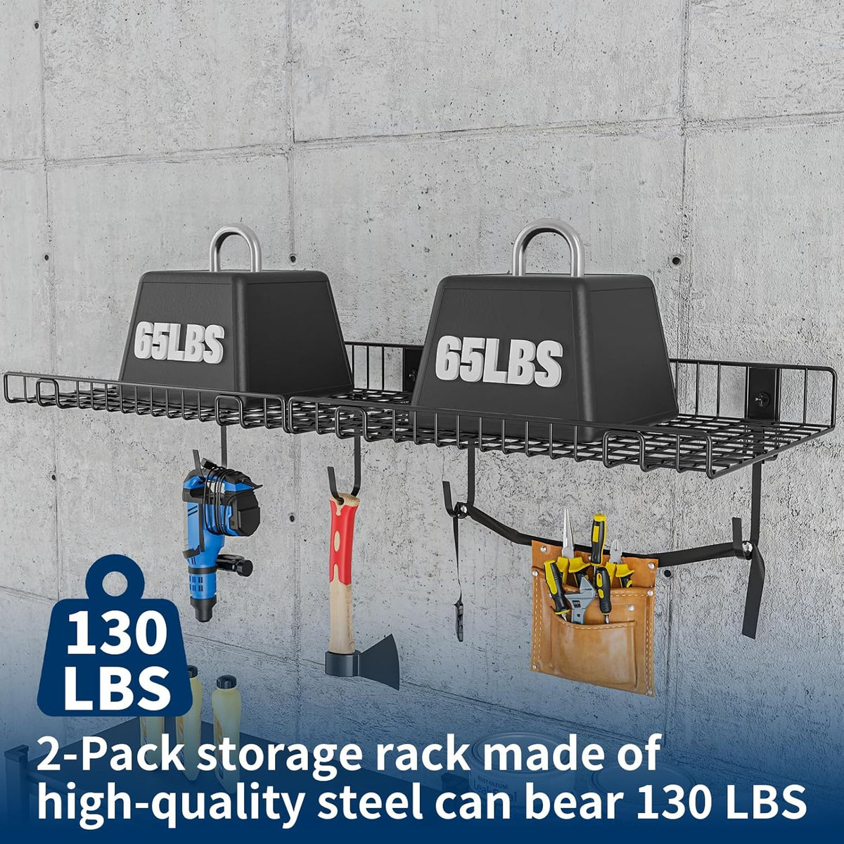 2 Pack Garage Wall Shelf, Wall Mounted Storage Shelves, Heavy Duty Metal Shelves for Room Wall