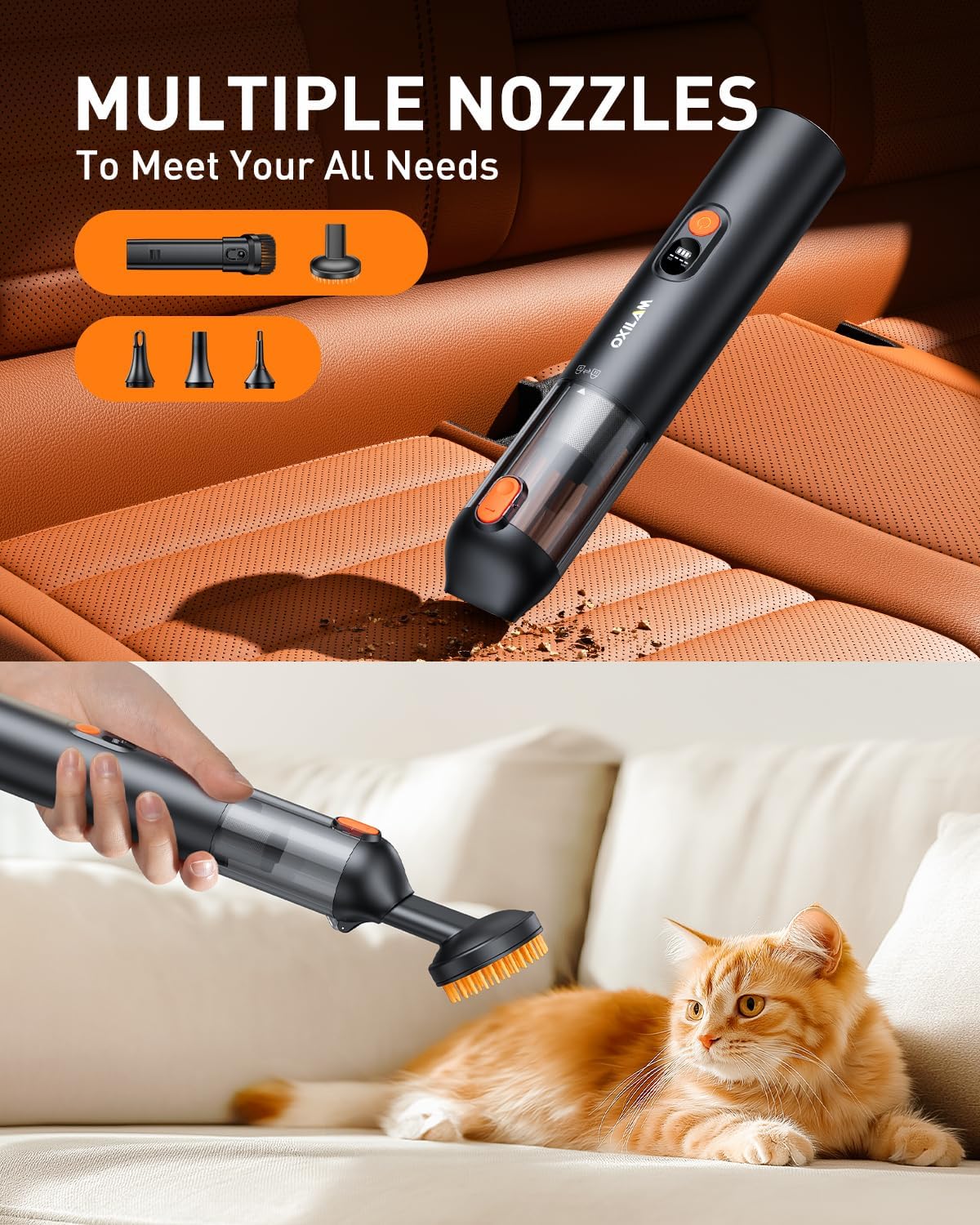 OXILAM Car Vacuum Portable - Handheld Vacuum Cordless 14000PA High Power, Blow & Suction 2 in 1, Up