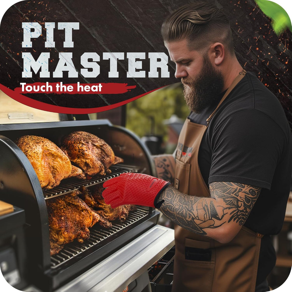 KITCHEN PERFECTION XL Silicone Smoker Oven Gloves-Extreme Heat Resistant BBQ Gloves-Handle Hot Food