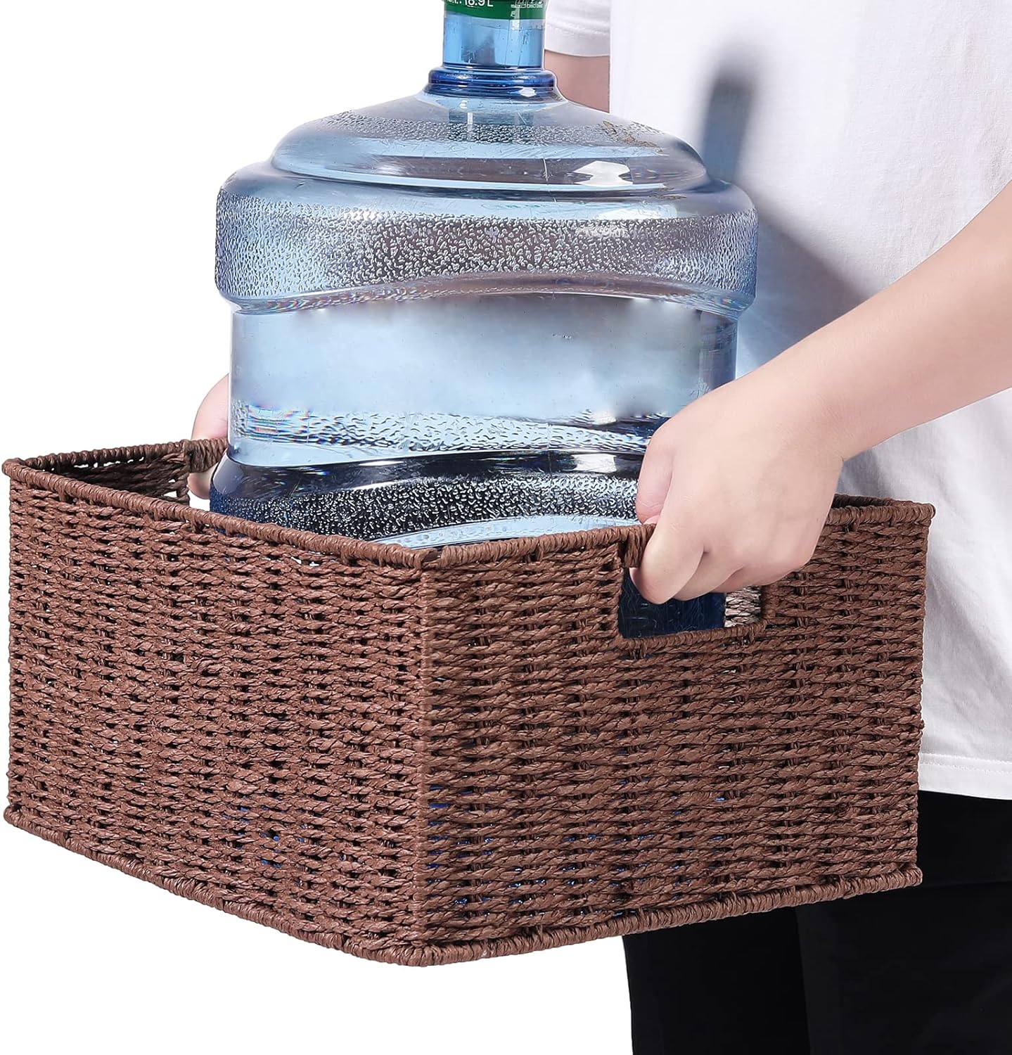 HOONEX Large Woven Storage Baskets, Paper Rope With Sturdy Metal Wire Frame, for Shelves, Set of 2