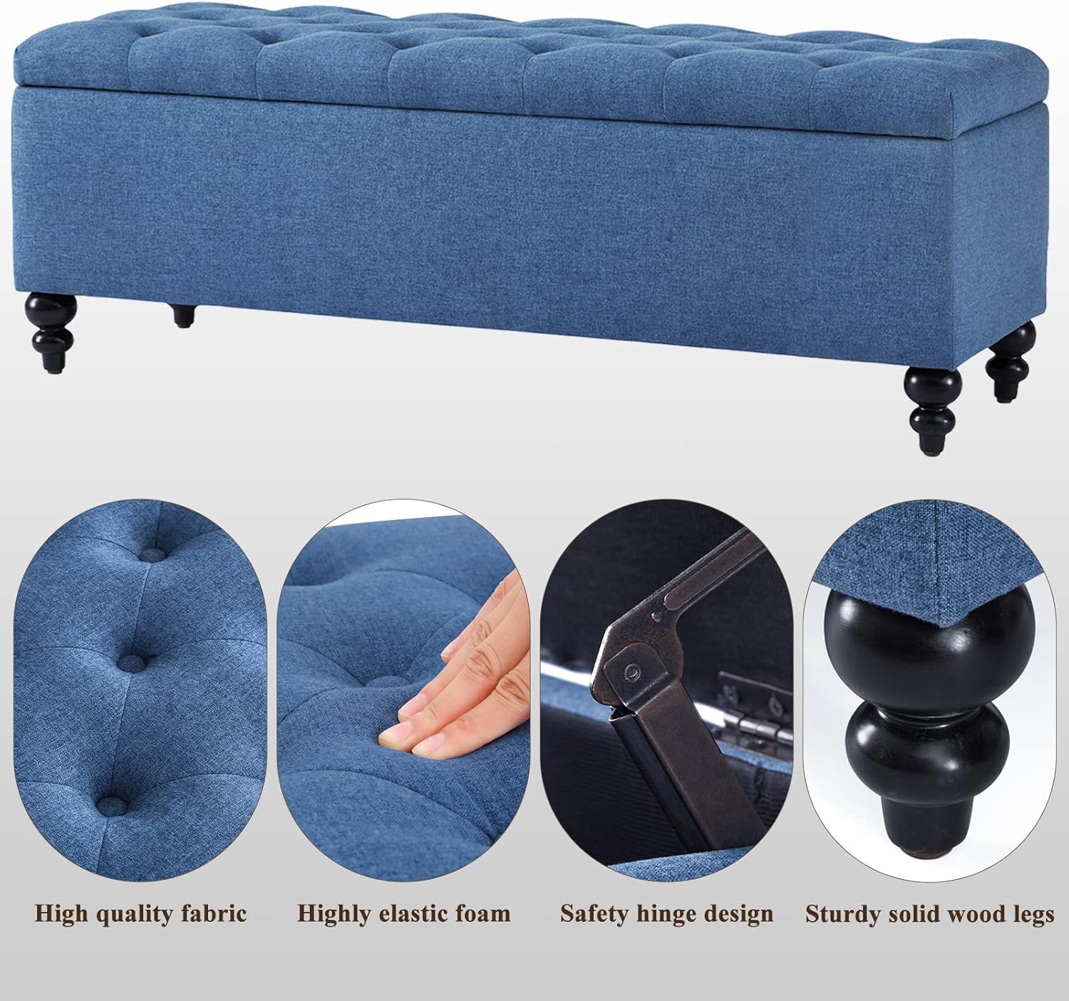 Storage Ottoman 50.2 Inches Upholstered Fabric Storage Ottoman Bench，Button Tufted Ottoman with