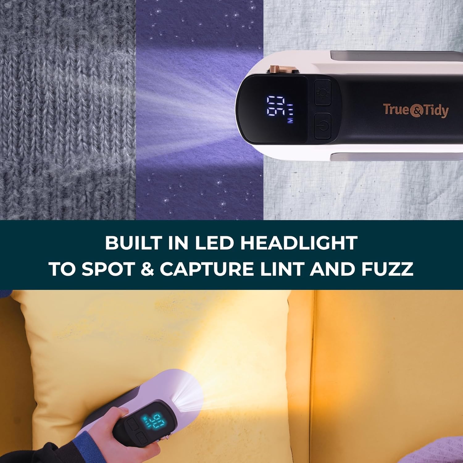 True & Tidy XL Rechargeable Fabric Shaver with Light, 6-Leaf Steel Blades, 3-Speed Motor, LED