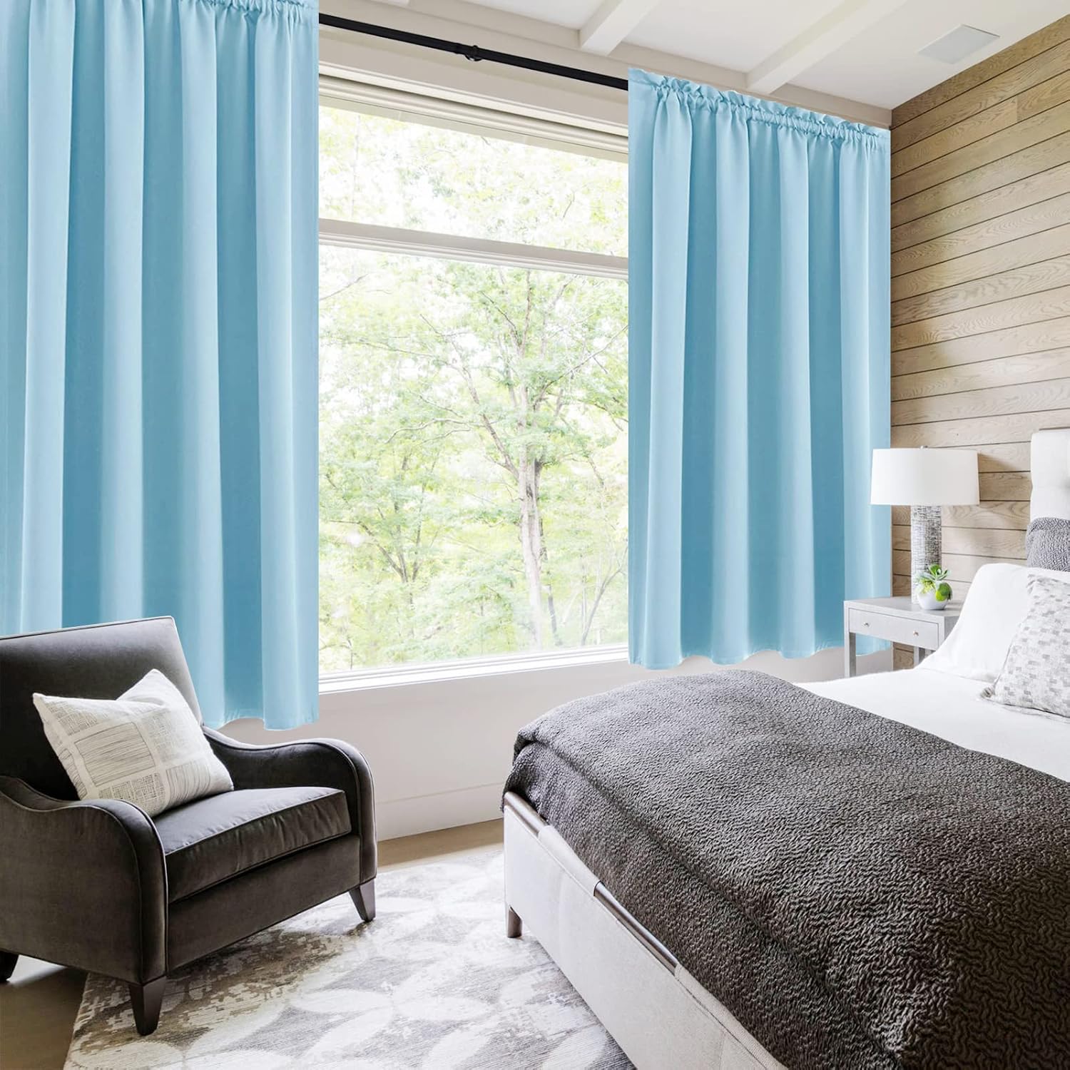 DWCN Light Blue Room Darkening Blackout Curtains - Thermal Insulated Privacy Energy Saving Window