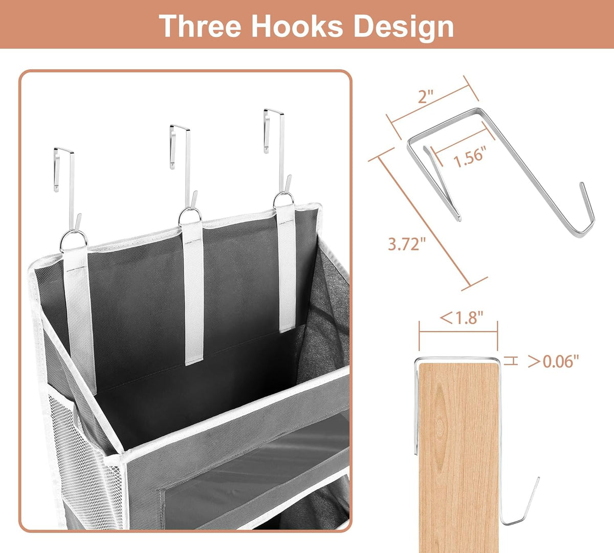 5-Tier Over The Door Storage Organizer with 10 Side Mesh Pockets, 48 lbs Load Capacity, 3 Hooks