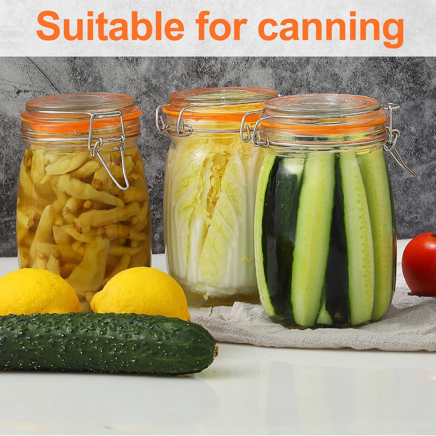 DANALLAN Wide Mouth Mason Jars, 4Pcs 32 oz Glass Jars with Airtight Lid Large Mason Canning Jars