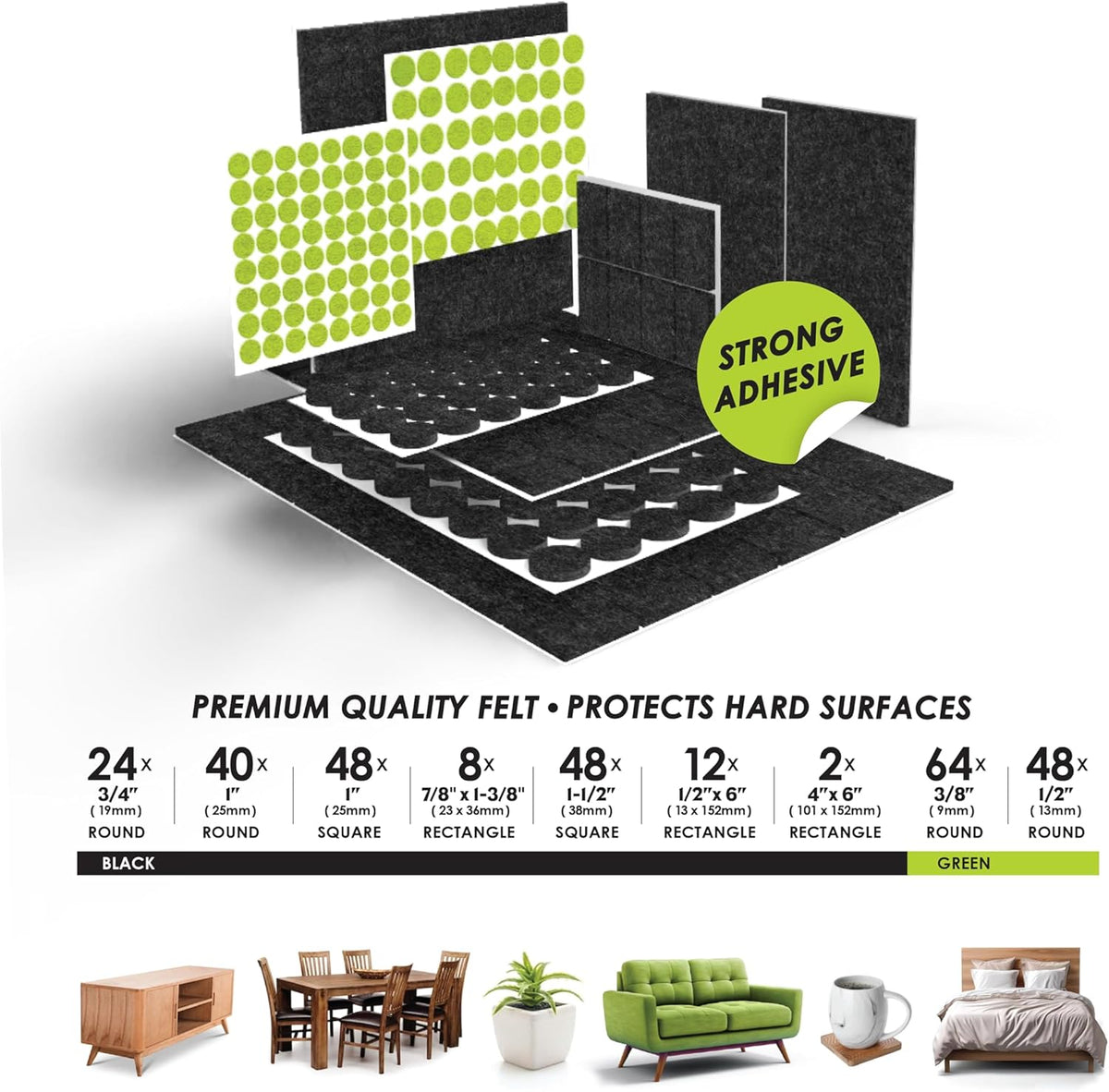 Slipstick Gorilla Felt Furniture Pads (294 Piece Variety Pack) Premium Furniture Pads & Chair Leg