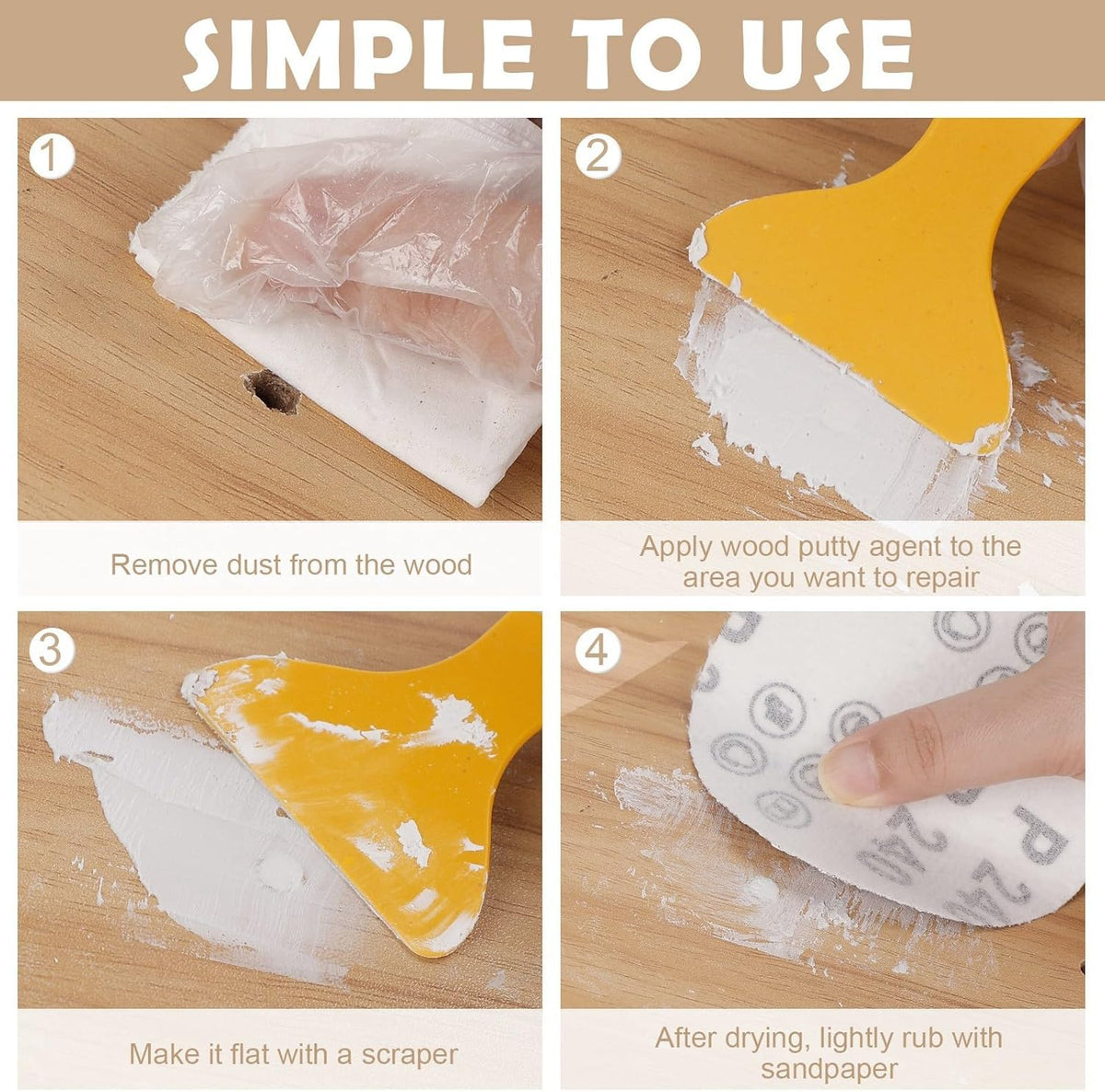 SEISSO Wood Filler & Putty - Waterproof Outdoor Wood Repair Putty, Paintable & Stainable, White