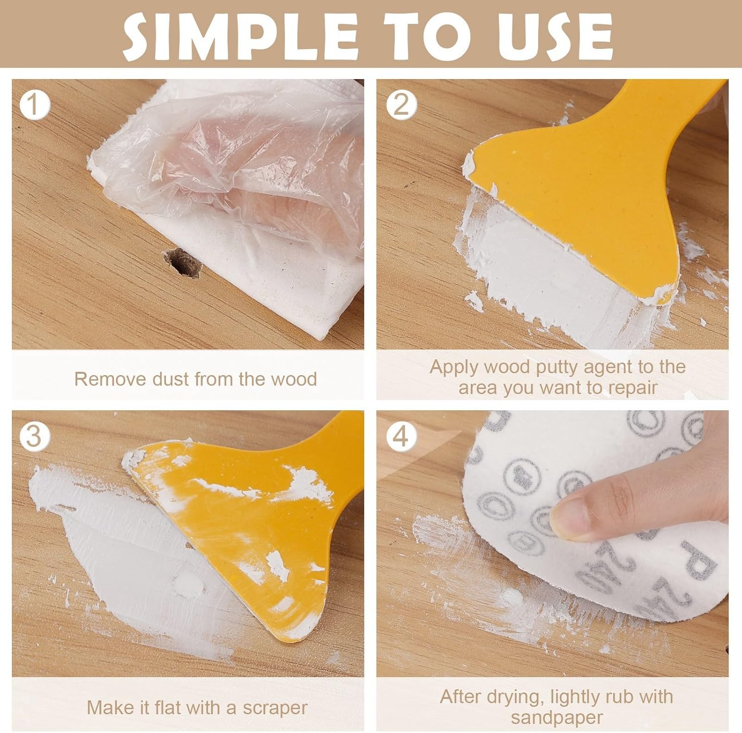 SEISSO Wood Filler & Putty - Waterproof Outdoor Wood Repair Putty, Paintable & Stainable, White