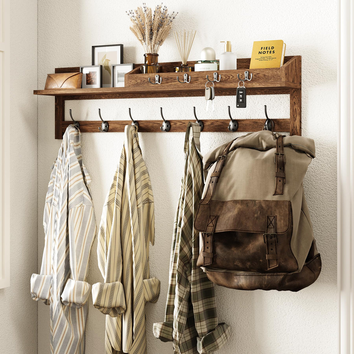 AMBIRD Coat Rack Wall Mount, 35 inch Large Wall Hooks with Shelf, Entryway Shelf with 7 Dual Coat