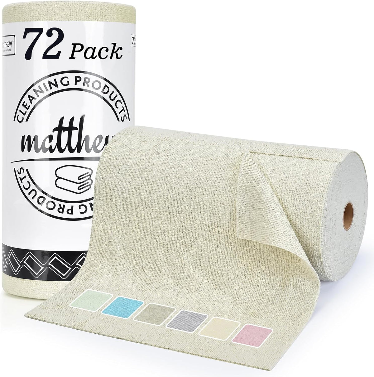 Matthew Microfiber Cleaning Cloth Roll 72Pack (12" x 12") Reusable Paper Towels&Washable Tear Away