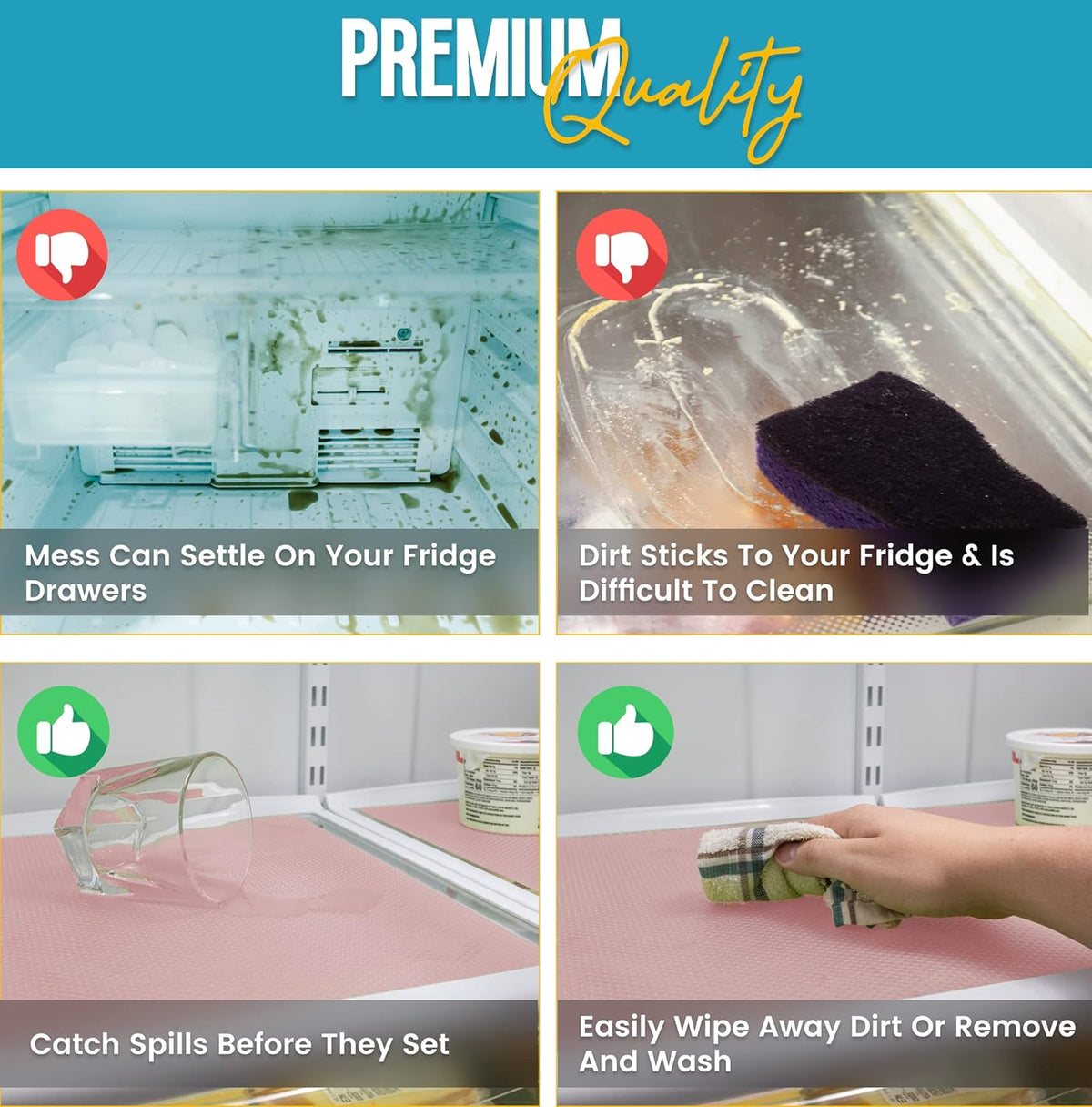 Refrigerator Liners for Shelves (16 Pack) by Linda’s Essentials - Non-Adhesive Shelf or Drawer