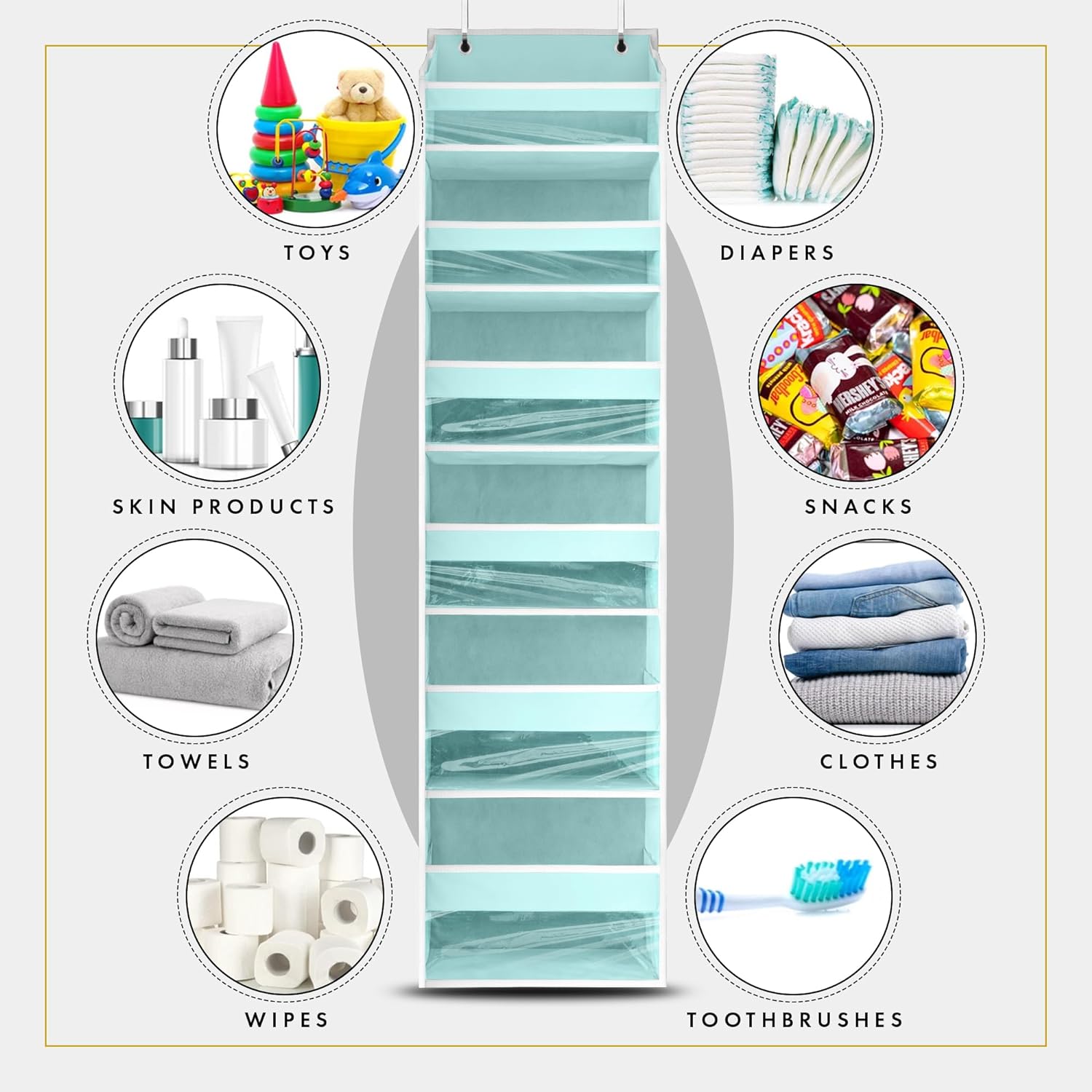 HOMELUX THEORY 1 PC Heavy Duty Over the Door Organizer 55x14x6.7, 6 Large Front & 12 Side Pockets