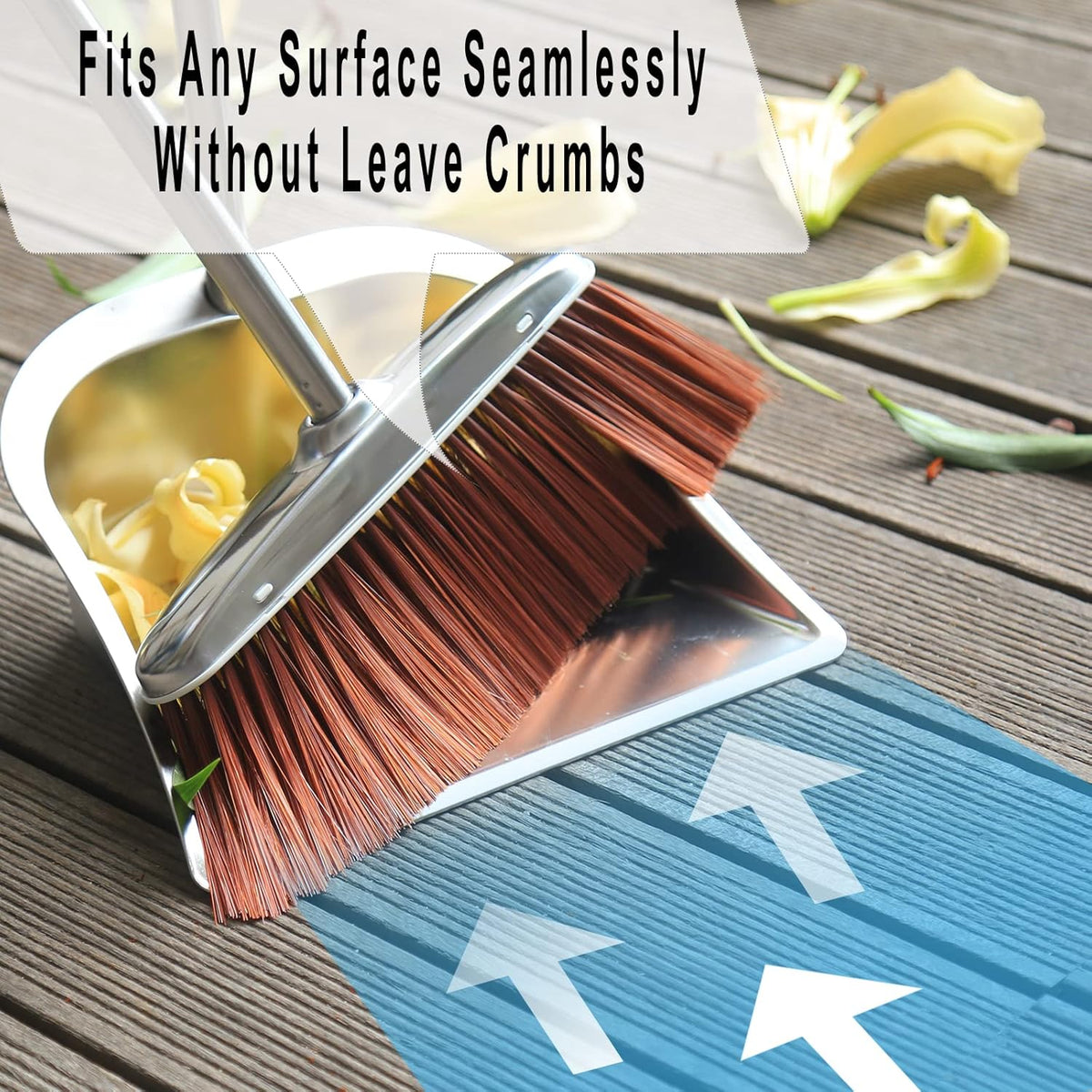 Broom and Dustpan Set for Home, 56" Kitchen Broom with Dustpan Combo Set, Heavy Duty Dustpans with