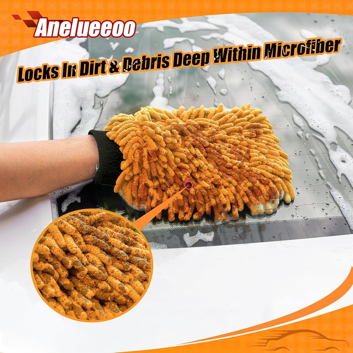 4 Pack Car Wash Mitt Microfiber, Premium Chenille Microfiber Wash Car Mitts Sponge Scratch Free &