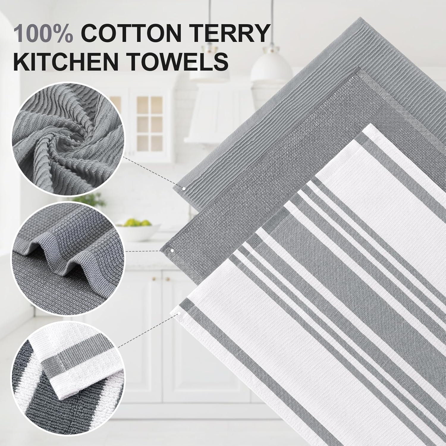 Homaxy Premium Kitchen Towels(18”x 28”, 3 Pack), Large Cotton 380 GSM Kitchen Hand Towels, Soft and