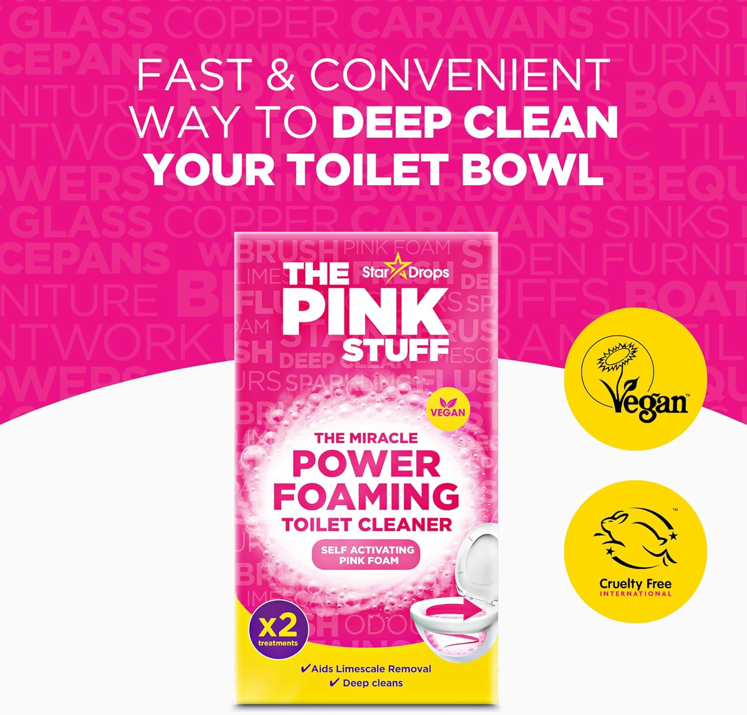 Stardrops - The Pink Stuff - The Miracle Power Foaming Toilet Cleaner - 2 Treatments - Self