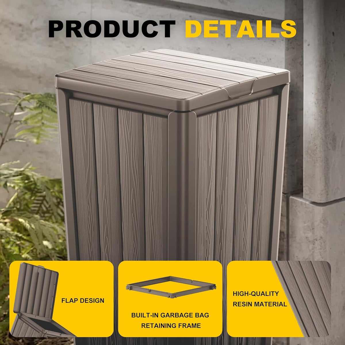 EasyUp Outdoor Trash Can with Lid, Waterproof and Sunscreen Resin Garbage Cans, Outside Trash Bin