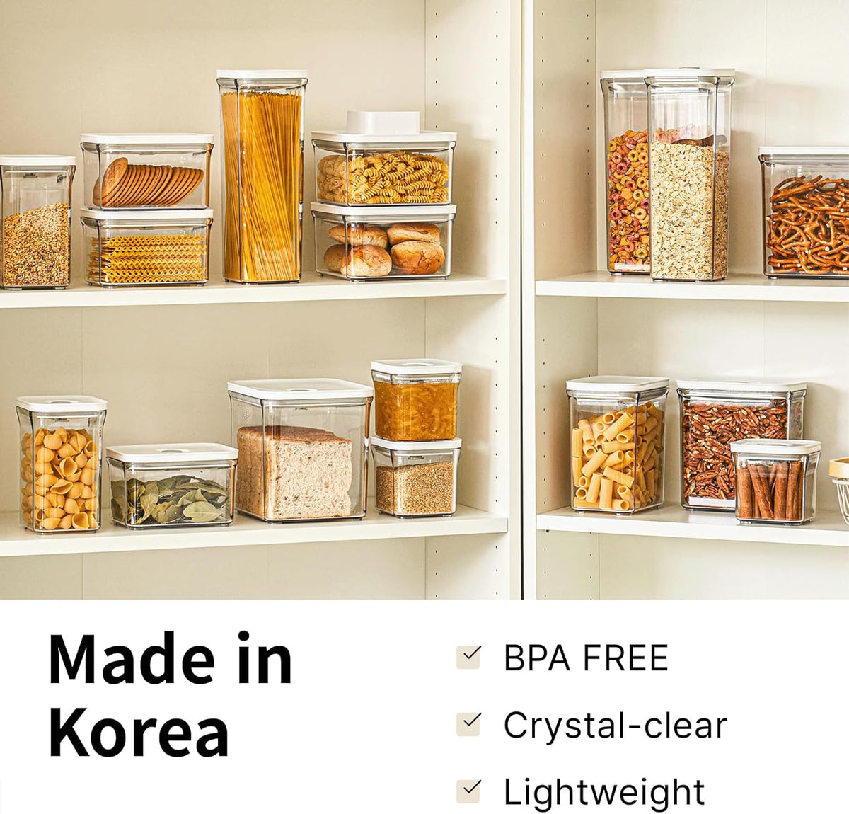 VAKUEN Premium Airtight Food Storage Containers, Square-S 3PC-SET, Smart One-Click Seal Lid, No