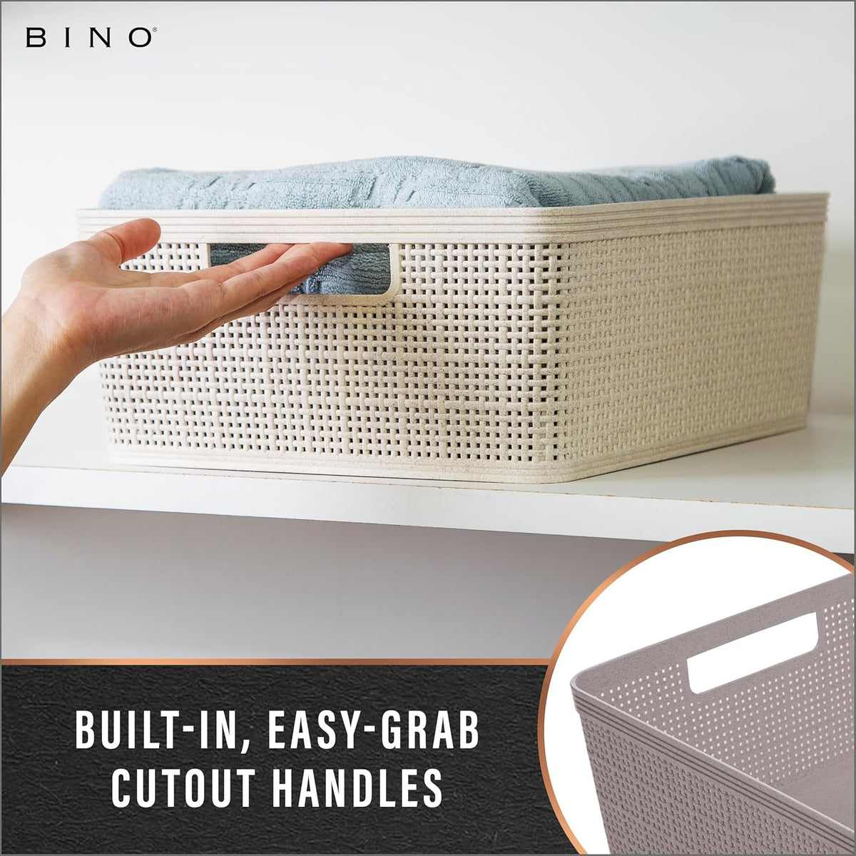 BINO | Woven Plastic Basket | Small (Natural), 5-Pack | THE JUTE COLLECTION | Home Organization