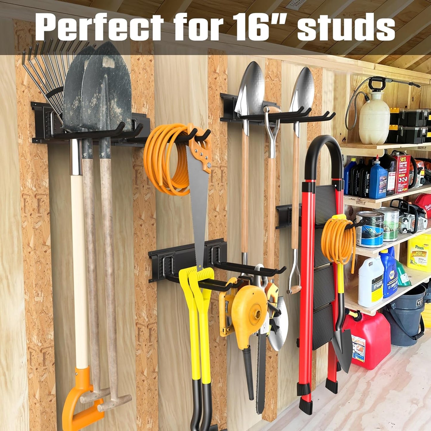 WALMANN Wall Mounted Garden Tool Organizer for Garage, Heavy Duty Folding Chair Storage Rack