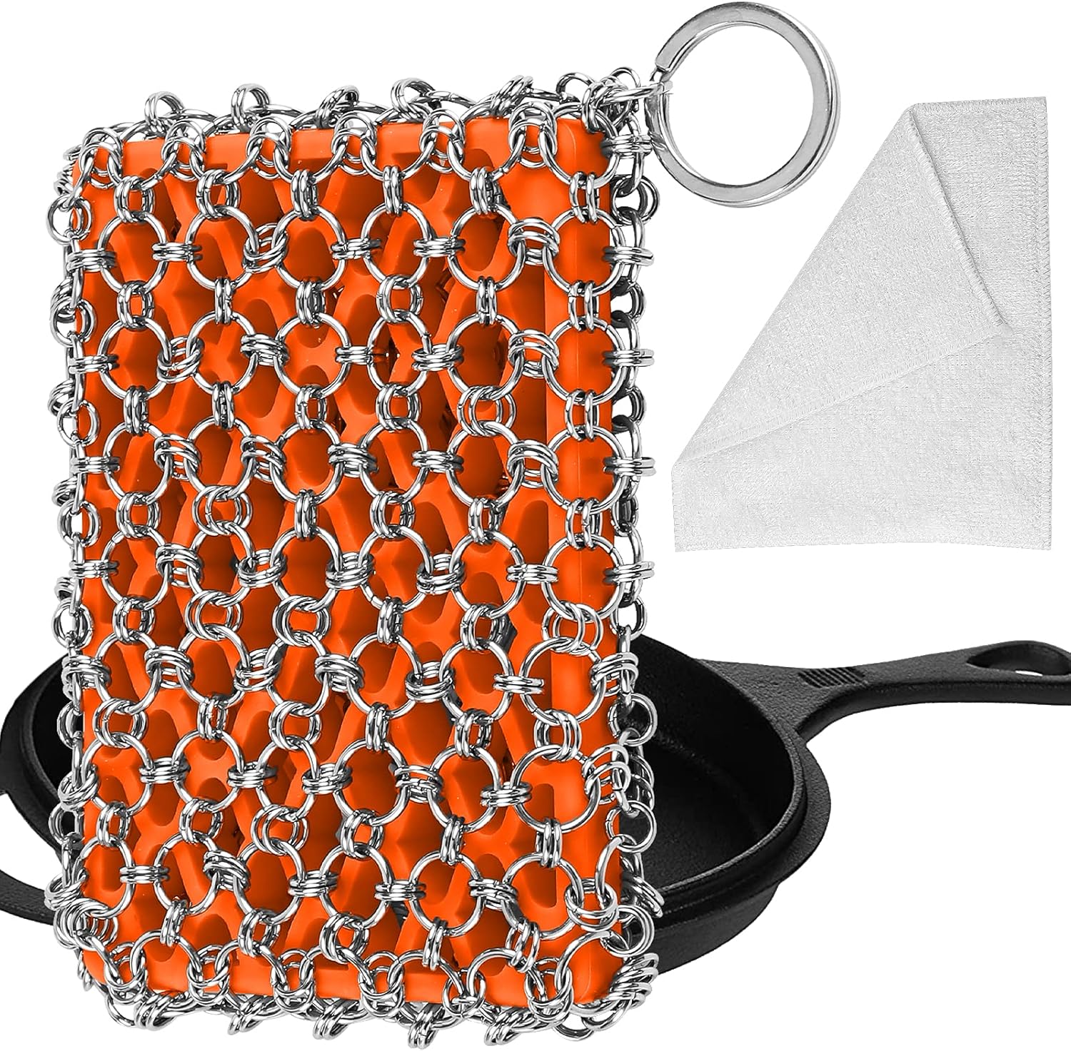Most Flexible Cast Iron Scrubber, 316L Cast Iron Cleaner Chainmail Scrubber, Chain Scrubber for