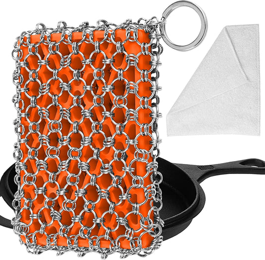 Most Flexible Cast Iron Scrubber, 316L Cast Iron Cleaner Chainmail Scrubber, Chain Scrubber for