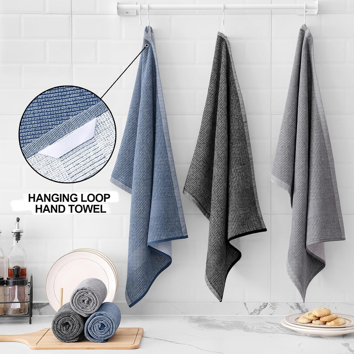 Homaxy Premium Kitchen Towels(18”x 28”, 6 Pack), Large Cotton Kitchen Hand Towels, Flat and Terry