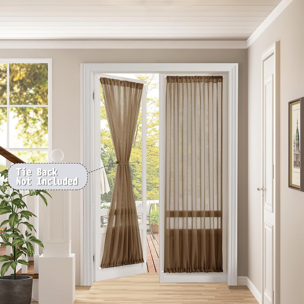 Tollpiz Sheer Door Curtains Closet Linen Textured Curtains Sheer Doorway Light Filtering Voile Rod