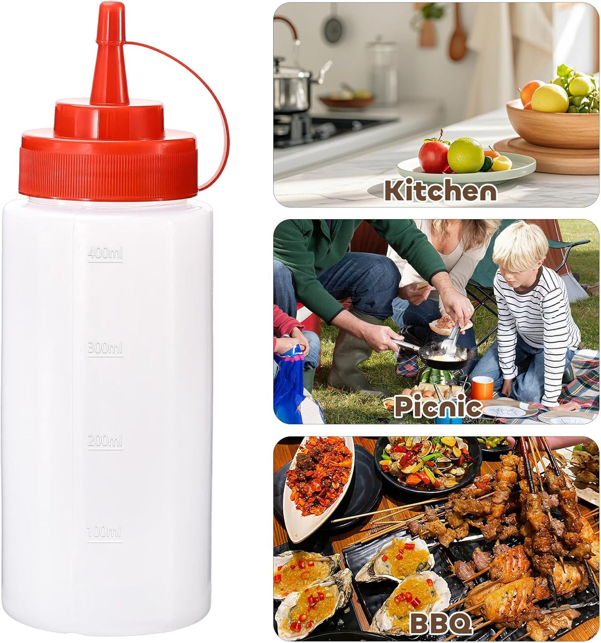 Condiment Squeeze Bottles Ketchup Dispenser, 4 Pack 16oz Squeeze Bottles for Liquids, Plastic Sauce