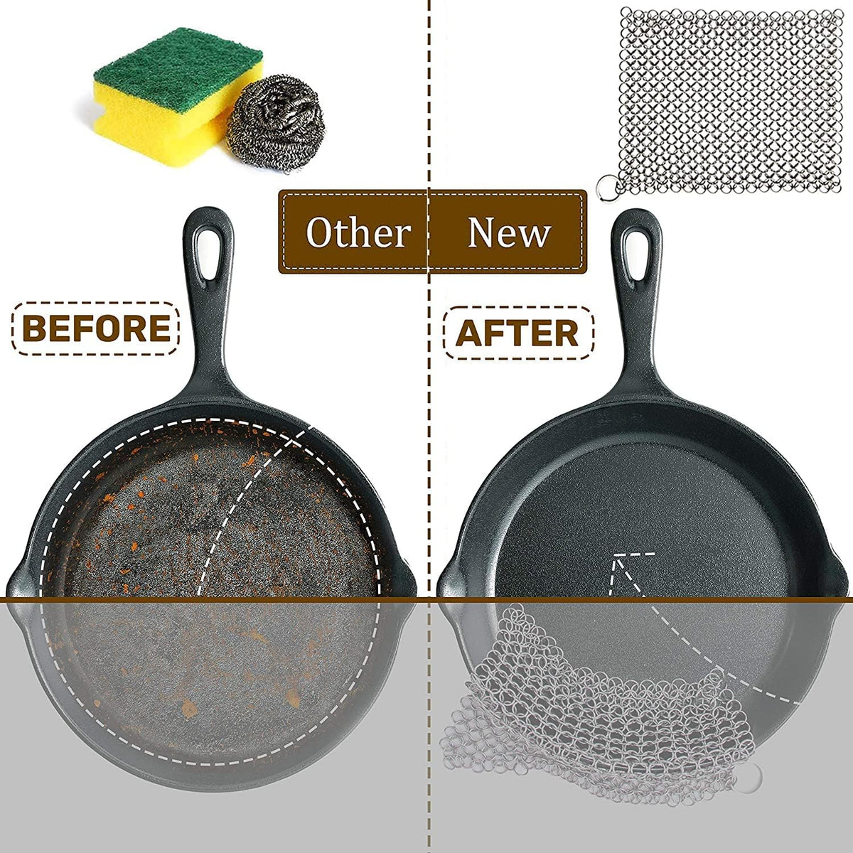 Scrubber Chainmail - Cleaner for Cast Iron Stainless Steel Anodized Cookware Scraper Cleaning Dutch