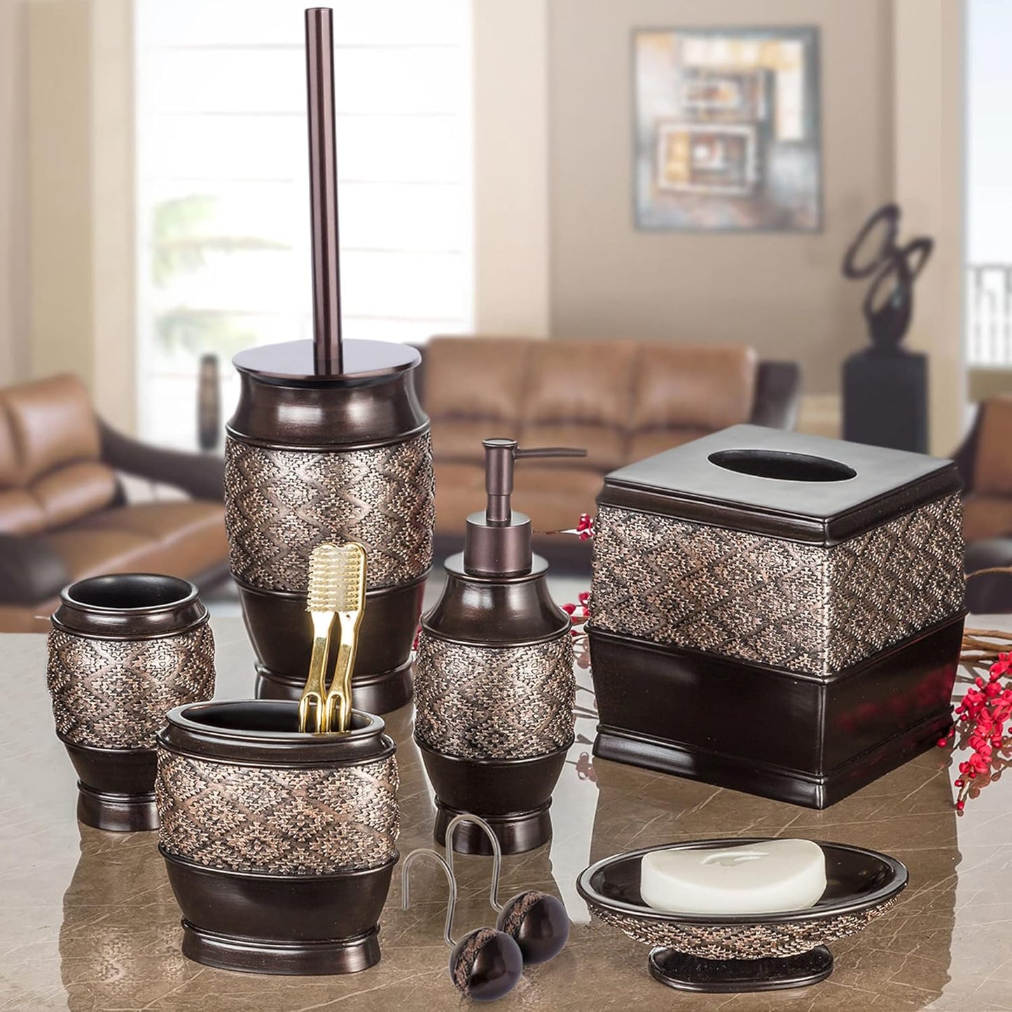 Creative Scents Dublin Brown Toilet Brush Set - Toilet Bowl Cleaner Brush and Holder - Decorative