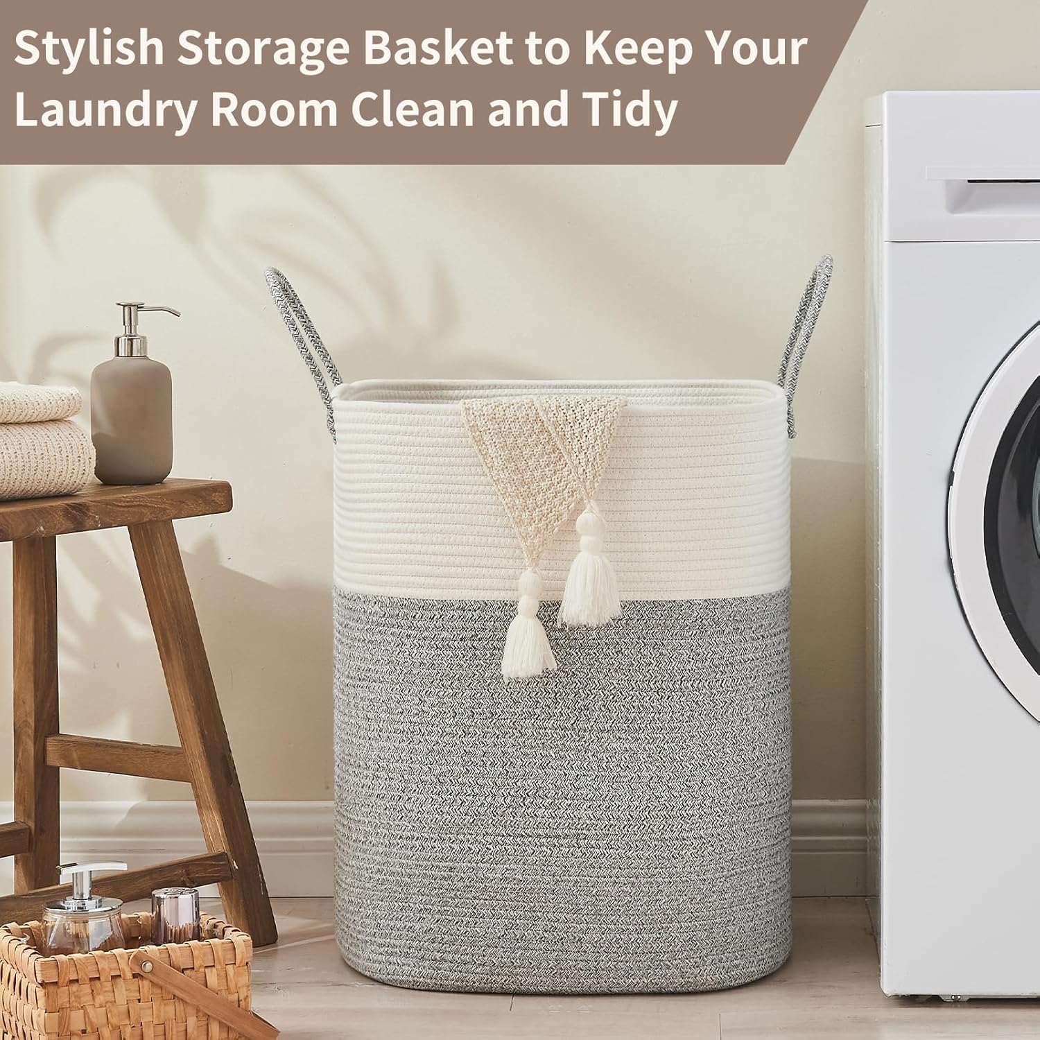 Laundry Basket with Handles - Blanket Basket & Hampers for Bedroom Aesthetic, Laundry Hamper &