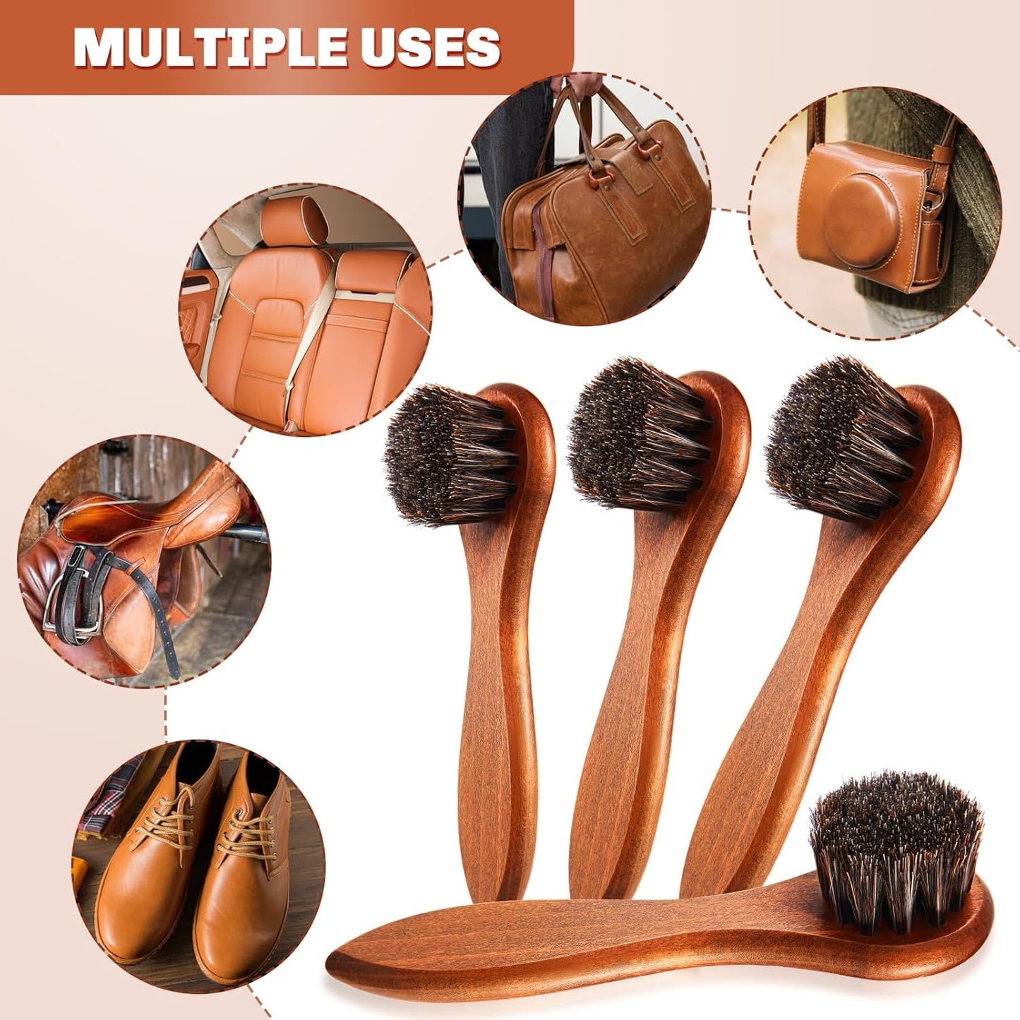 4 Pcs Horsehair Shine Shoes Brush Kit Polish Dauber Applicators Cleaning Leather Shoes Boots Care