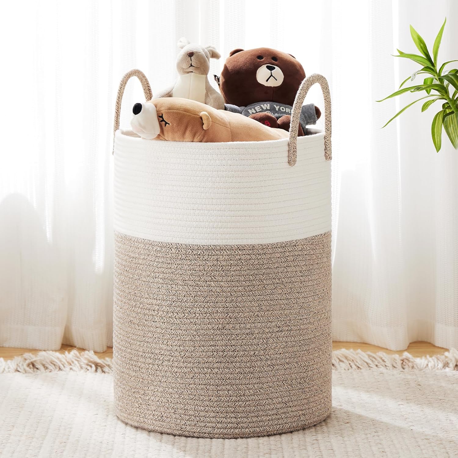 YOUDENOVA Woven Rope Laundry Hamper Basket, 72L Tall Luandry Basket, Baby Nursery Hamper for